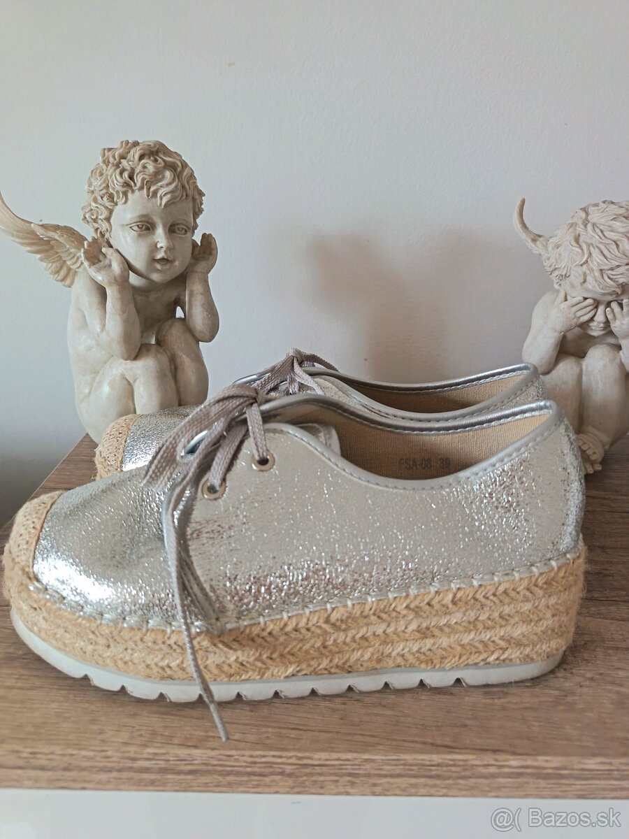 Strieborne espadrilky na platforme - 3