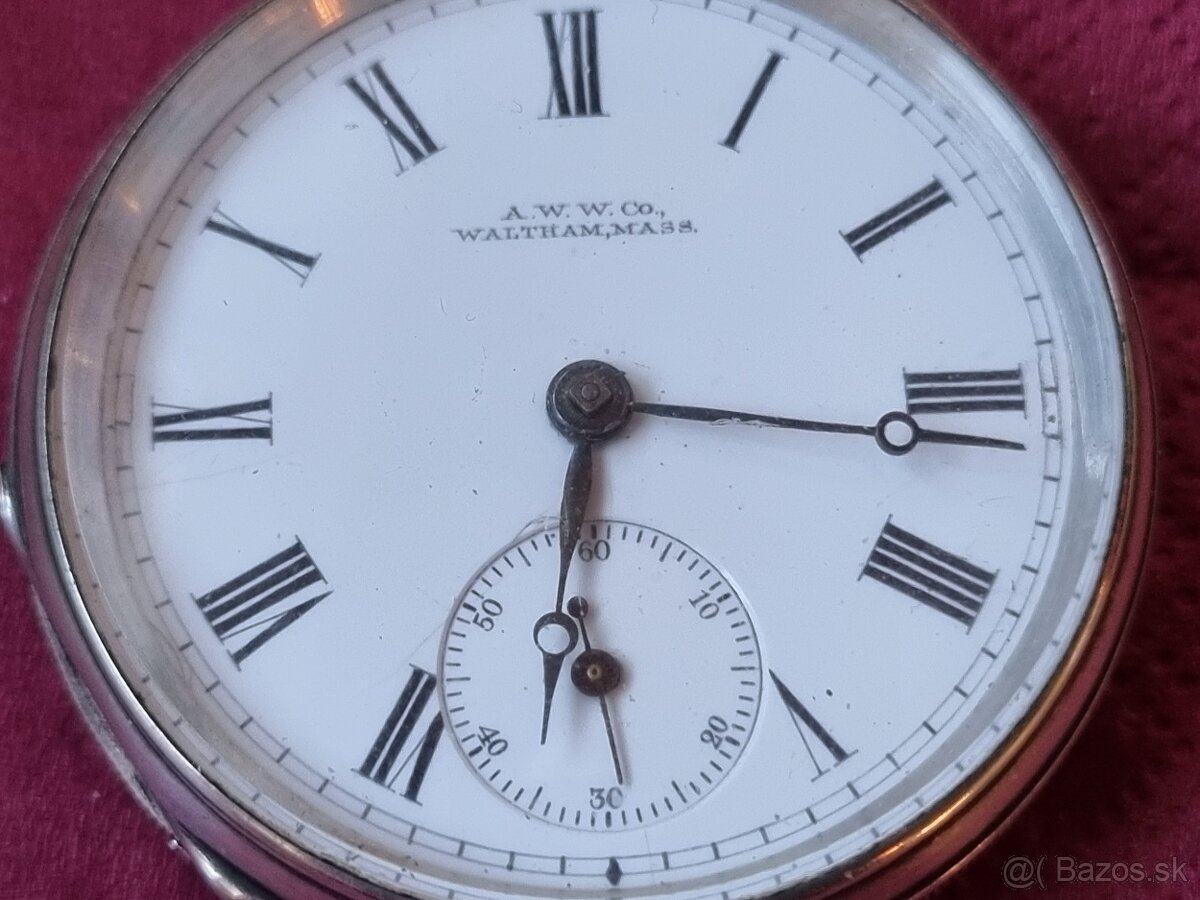 Strieborné, vreckové hodinky,Waltham. - 3