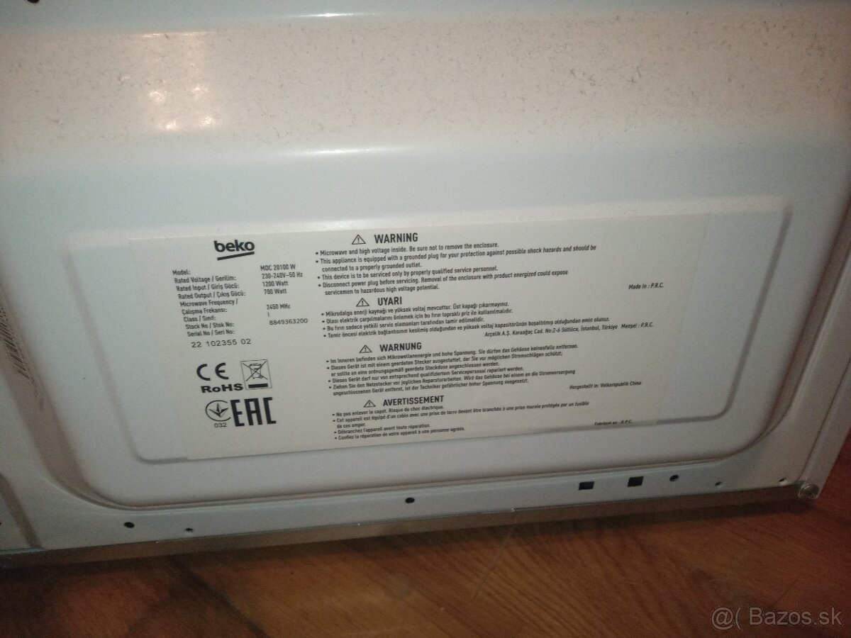 Predám 1-ROČNÁ plnefunkčná mikrovlnná rúra BEKO - AKO NOVÁ - 3