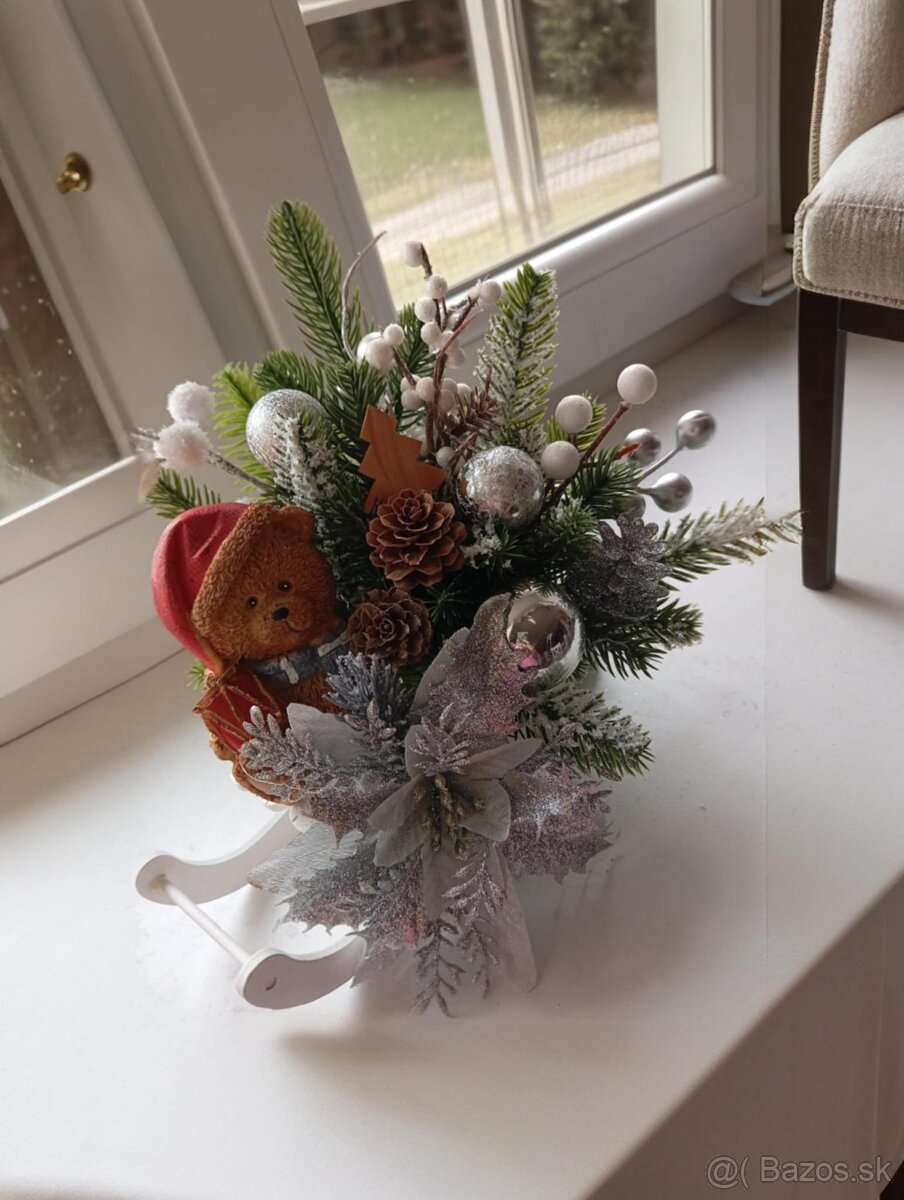 Zimné sánky s medvedíkom - vianočná dekorácia - 3