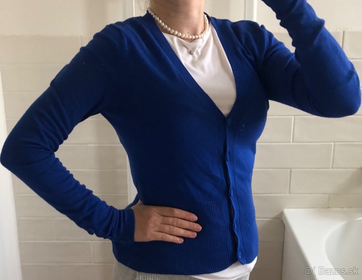Kráľovsky modrý sveter na gombíky, Anna Scott, S/36 - 3