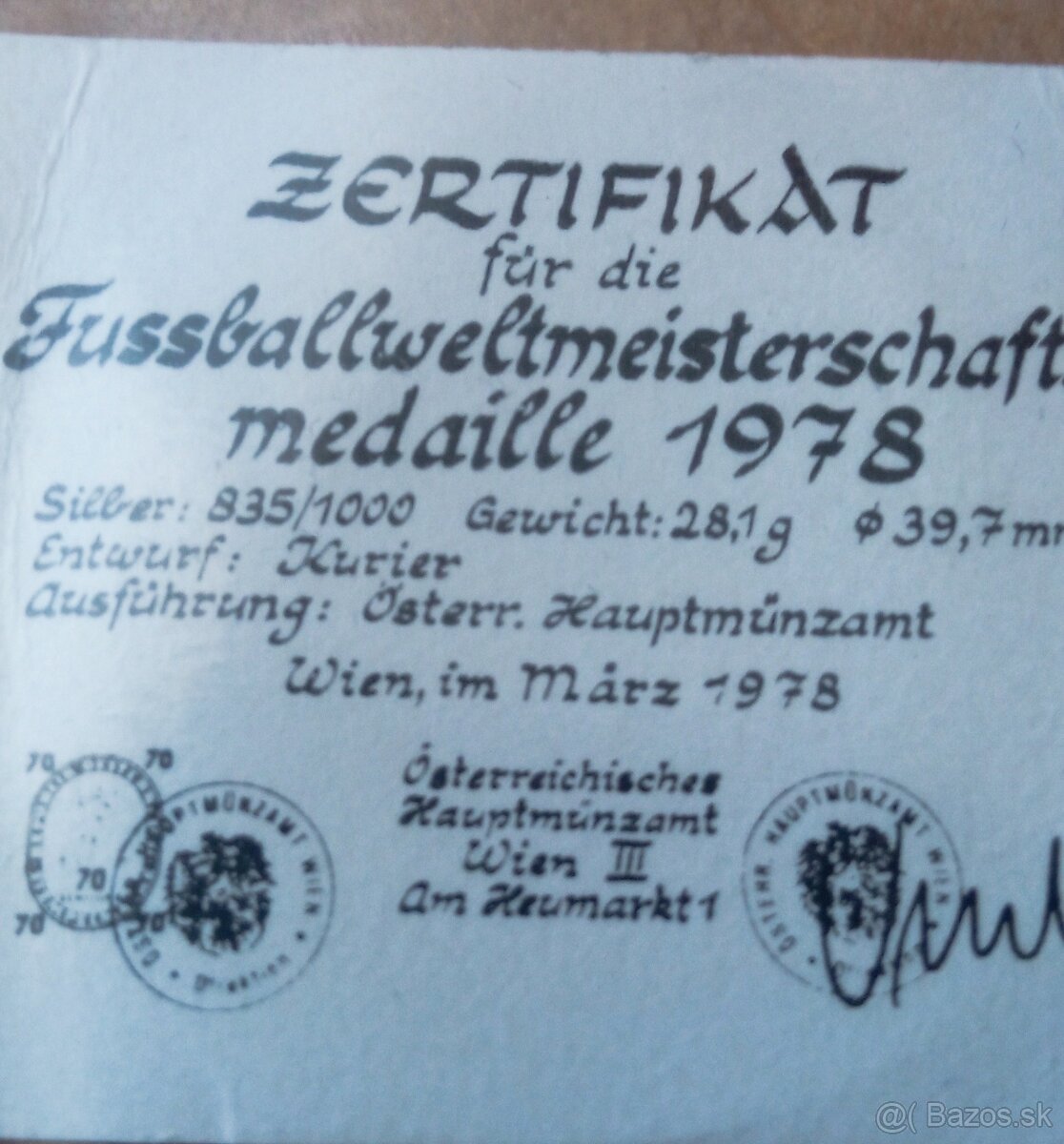 Ag medaila MS FIFA 1978 - 3