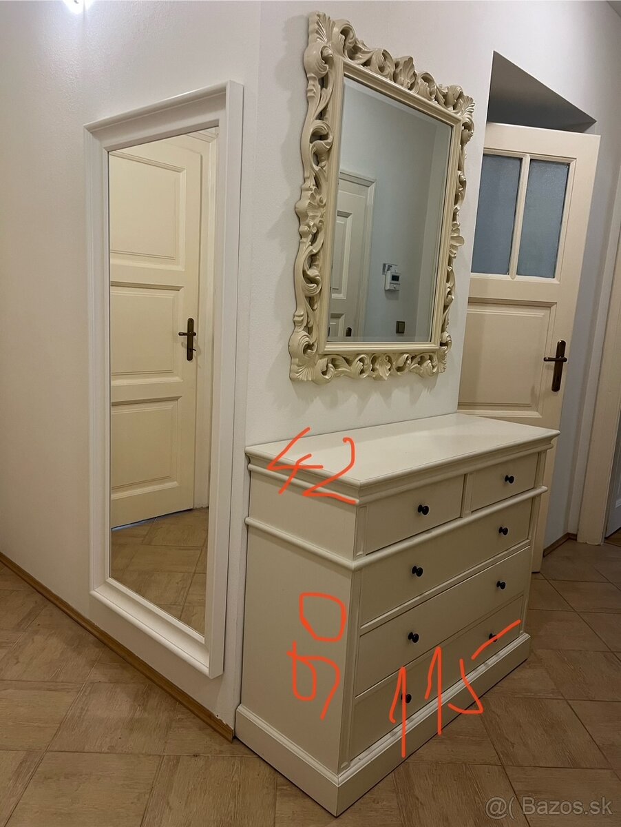 Komoda a zrkadlo - drevo, krémová farba - 3