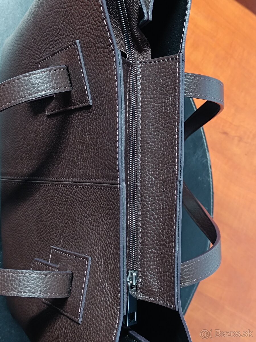 Tmavohnedá koženná kabelka - 3