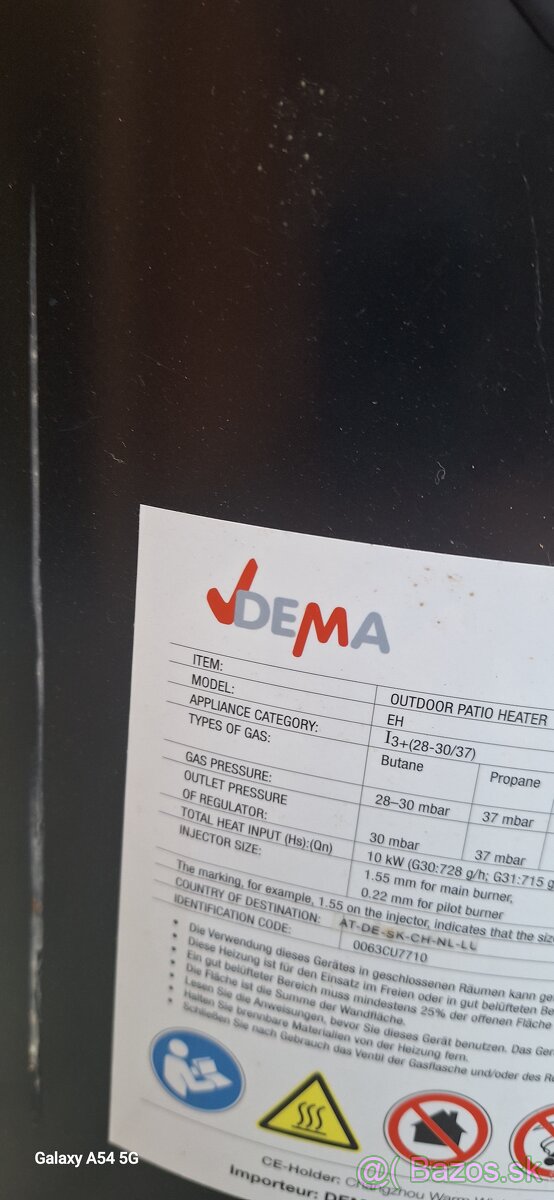 Plynový ohrievač DEMA SANTORIN - 3