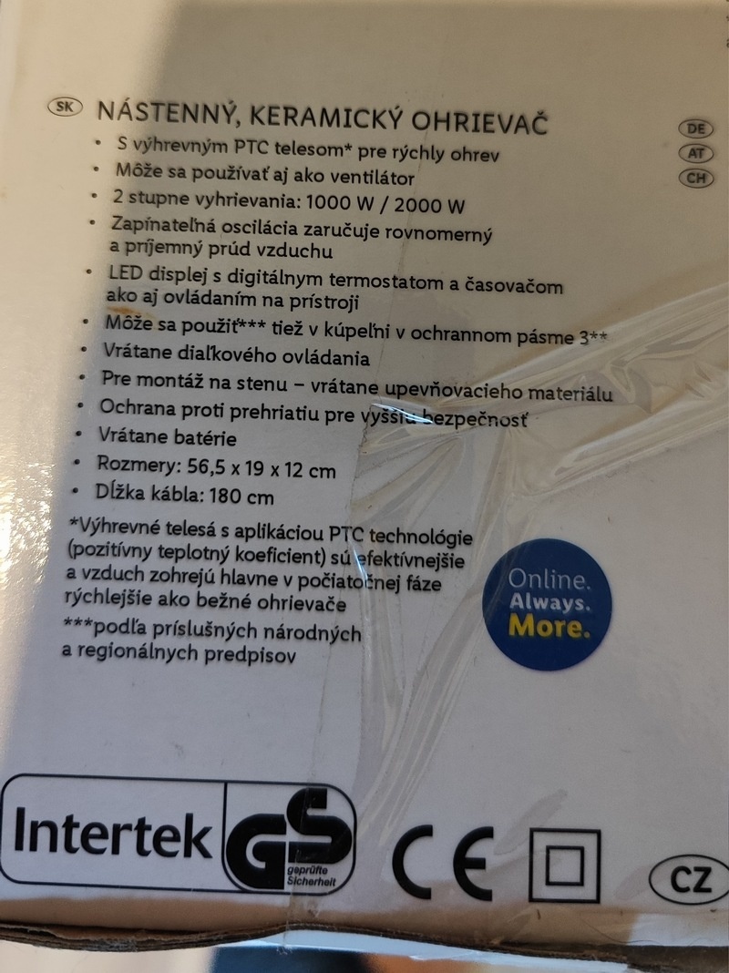 Nástenný keramický ohrievač - zánovný - 3