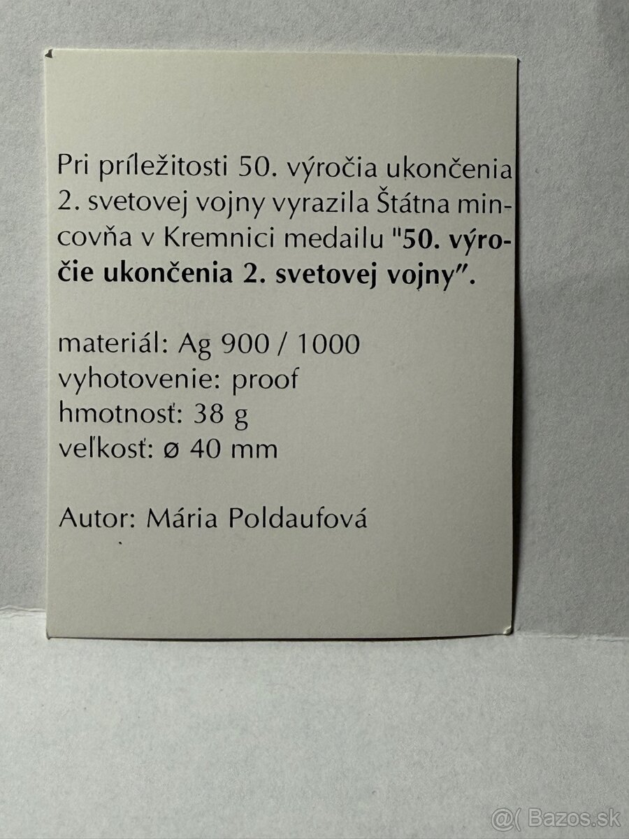 Strieborná medaila 50 výročie ukončenia 2. svetovej vojny - 3
