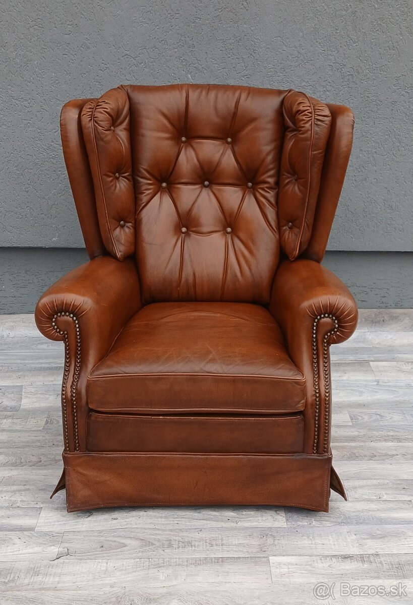 Kreslo kožené “ UŠIAK “ – hnedé. - 3