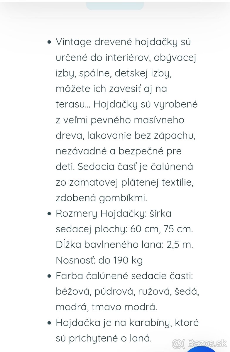 Vintage drevená hojdačka 75cm - 3