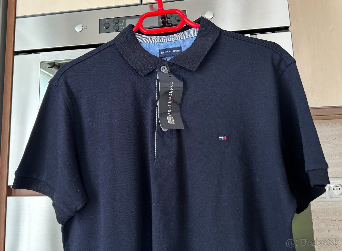 Tommy Hilfiger tmavomodrá pánska polokošeľa veľkosť L - 3