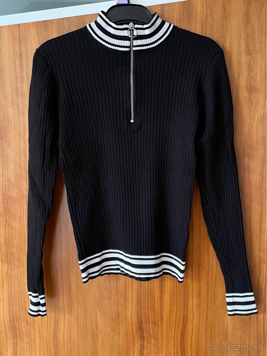 H&M čierny obtiahnutý crop dámsky rolák štvrtinový zips 36 S - 3