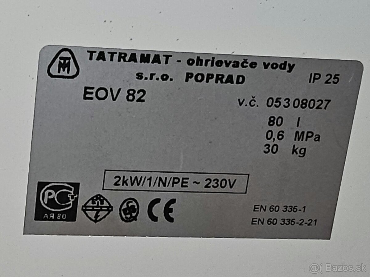 Predám elektrický bojler Tatramat EOV 82 - 3