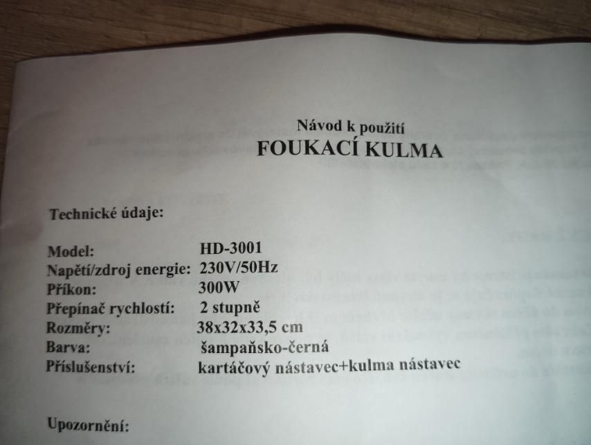 Fúkacia kulma AML typ HD-3001 - 3