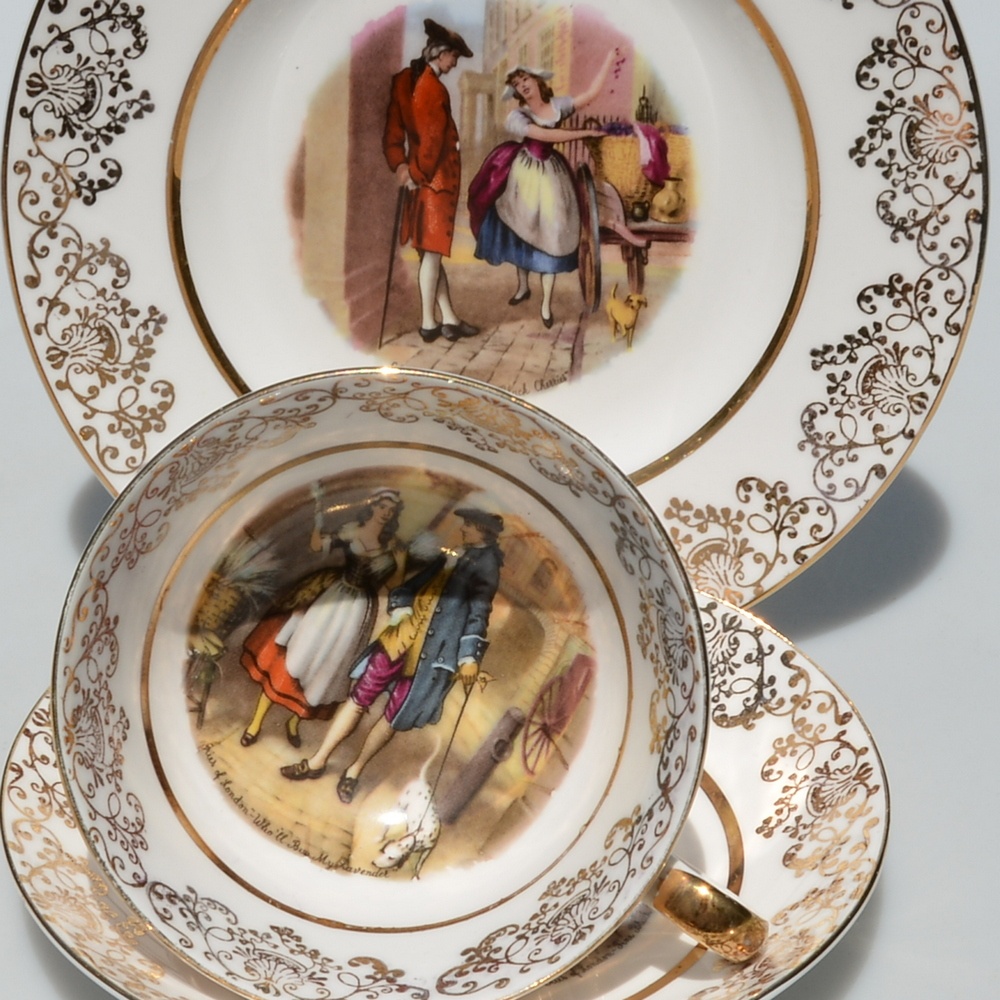 Starožitný porcelánový trojset - Gavalier a predavačka - 3