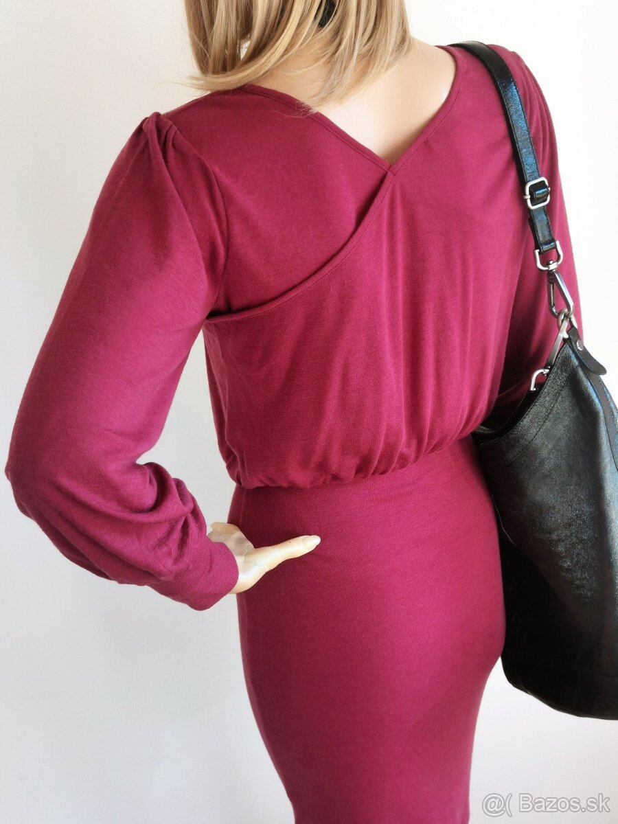 Elegantné merino šaty vo farbe bordó - 3