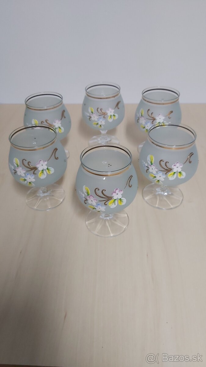 Poháre s kvetinkami na koňak ručná maľba 6ks - 3