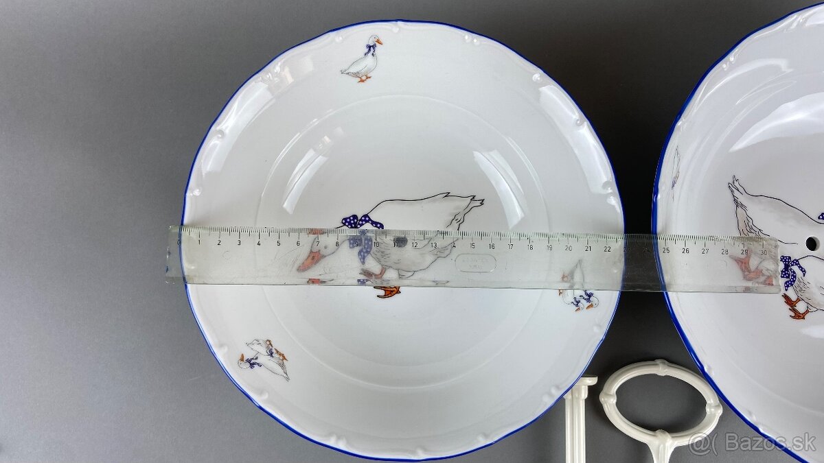 Etažér s motívom husí, modrá linka, porcelán - 3