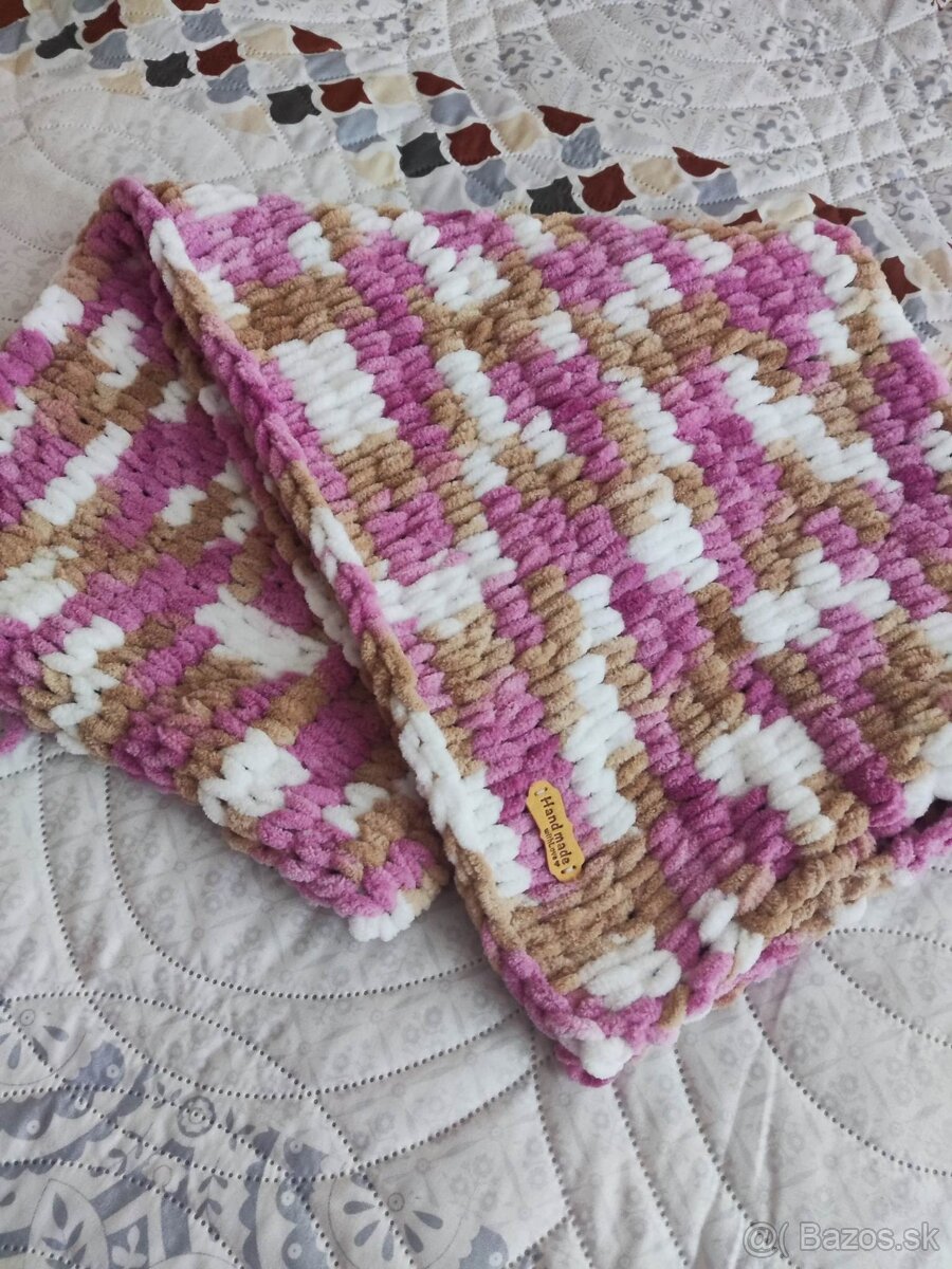 NOVÁ Color ružovo-hnedo-biela deka z Alize Puffy Fine - 3