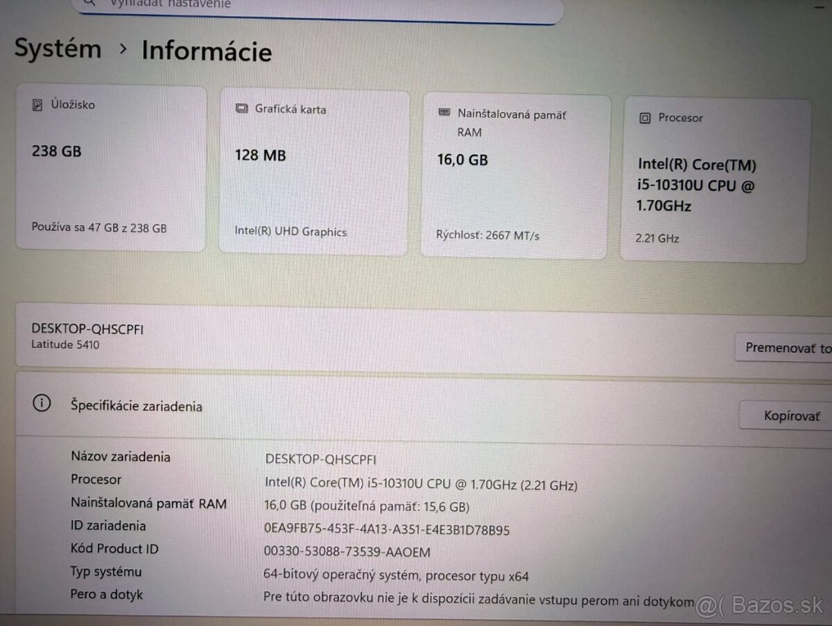 Notebook Dell Latitude 5410 i5-10310U/16GB RAM/B-kat/FHD/SSD - 3