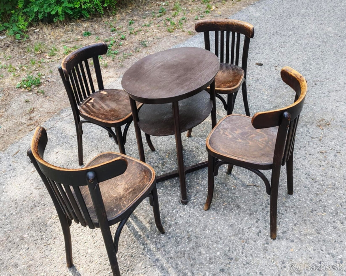 Kaviarenský stolík J. Hoffmann a 4x stolička Thonet - 3