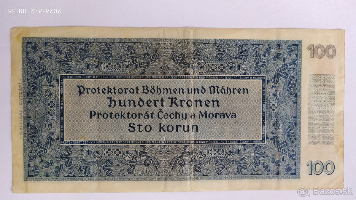 100 koruna Protektorát - neperforovaná - 3