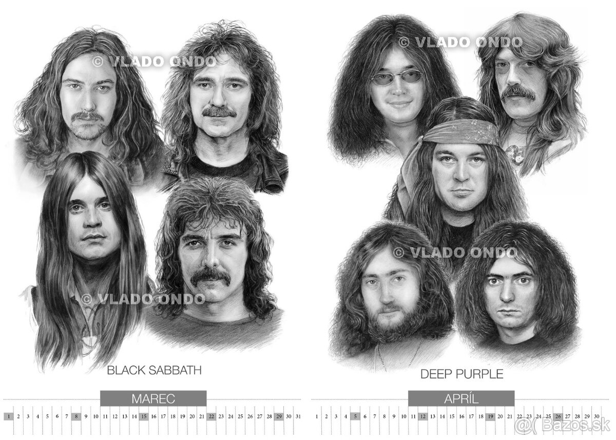 unikátny kreslený kalendár Kultové kapely 2026 - 3