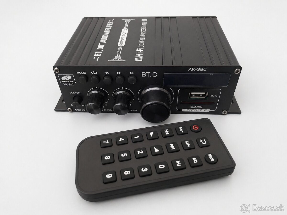 Zosilňovač 2x40W s bluetooth, USB, s adaptérom - 3