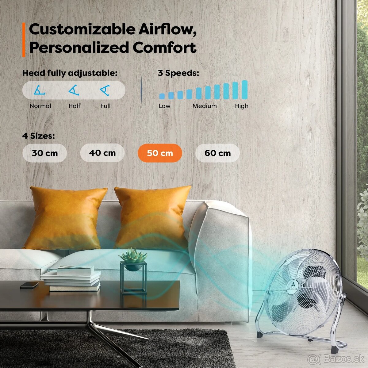 AERSON podlahový ventilátor –chrómový, nový - 3