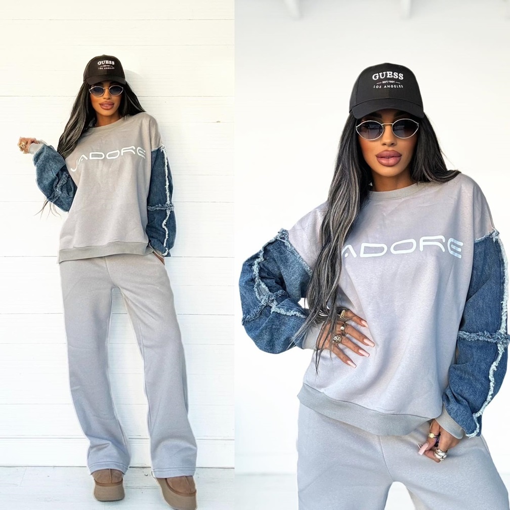 Moderna damska siva teplakova suprava s denimom NOVA - 3