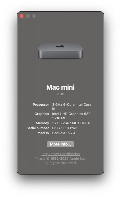 Apple Mac mini "Core i5" 3.0 (Late 2018) Specs - 3