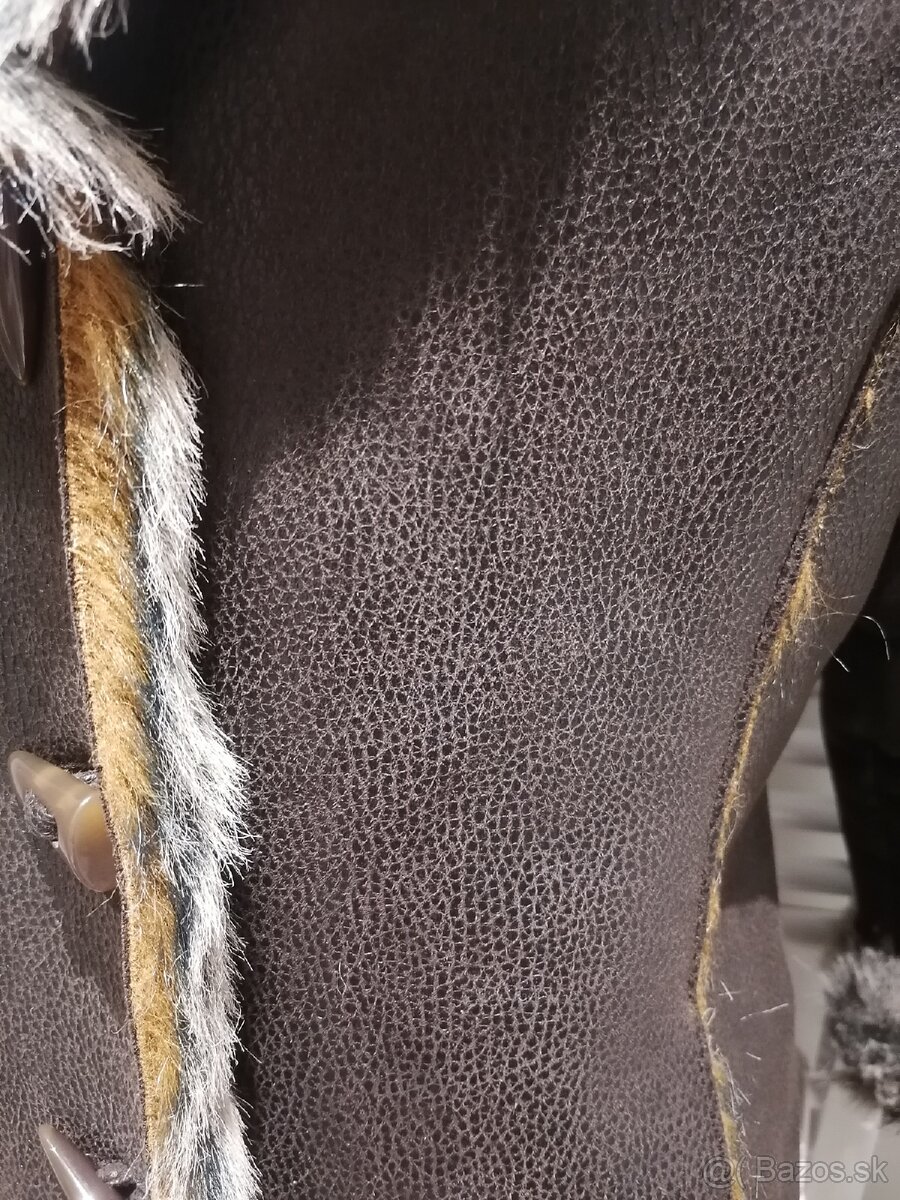 Dámsky kabát z umelej kožušiny a brúsenej kože – Tmavohnedý - 3