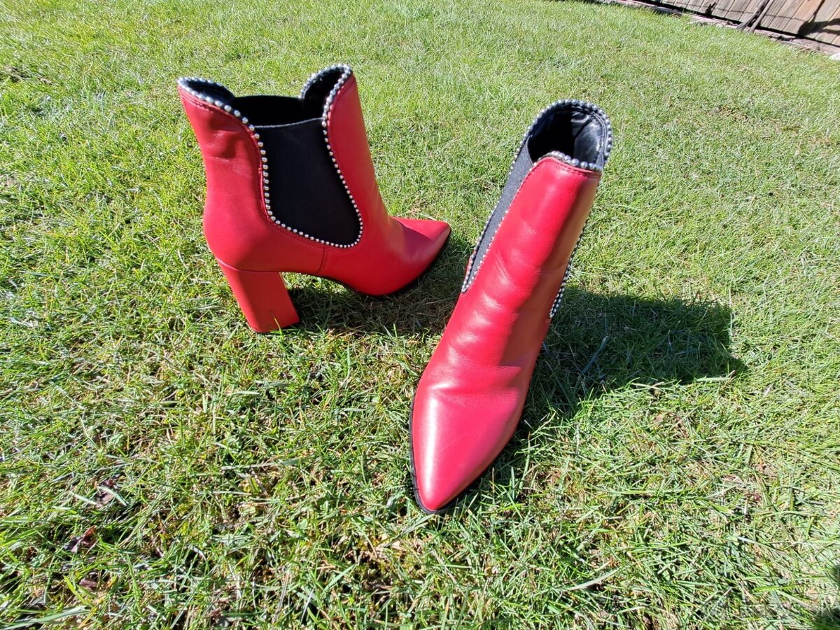Celokožené čižmičky v červenej farbe - 3