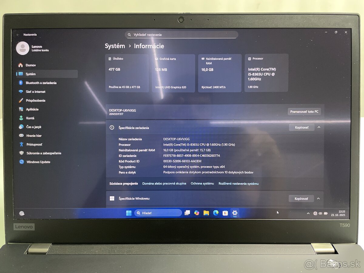 Notebook Lenovo ThinkPad T590 i5 / 16GB / 512GB SSD dotykový - 3