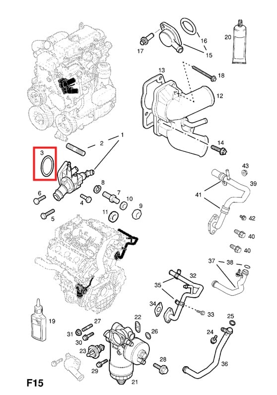 Tesnenie termostatu Opel, Saab - 3