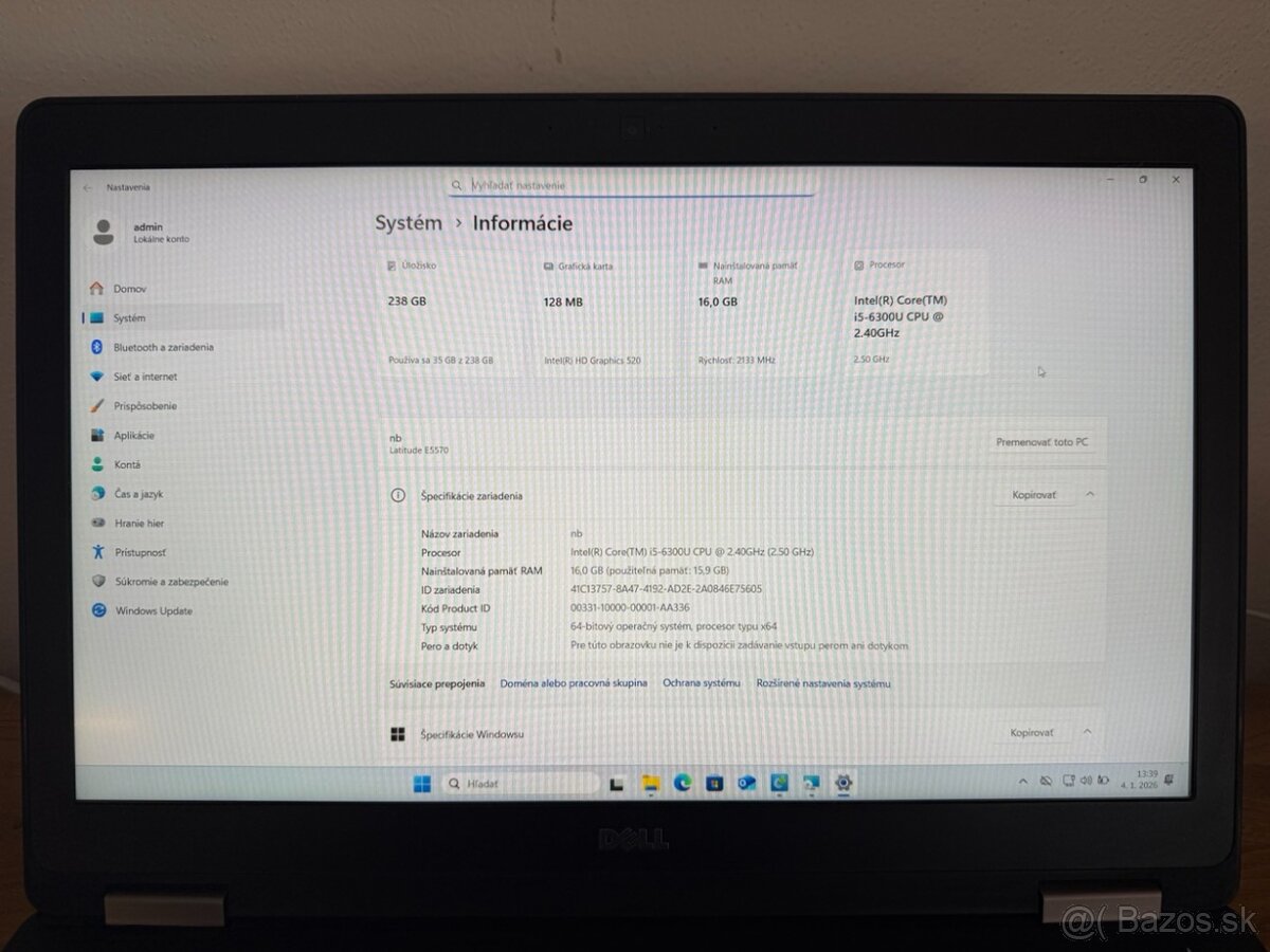 Dell Latitude E5570, 16GB RAM, 250GB SSD a 4G LTE - 3