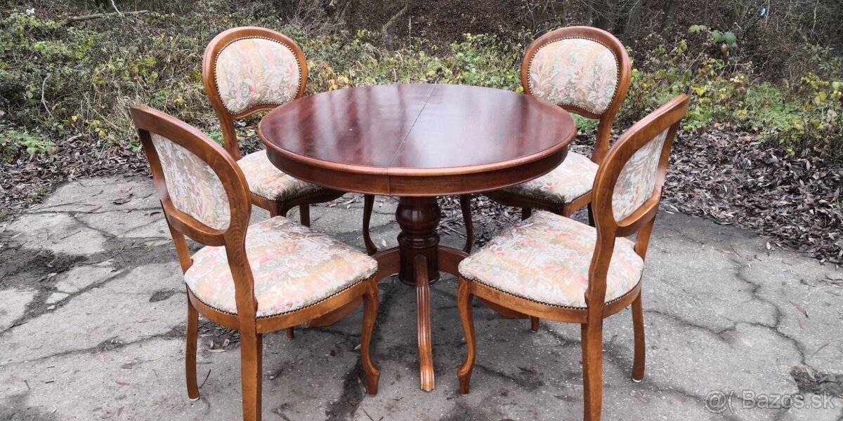 Masivny rozkládací stôl+4ks starožitných stoliček - 3