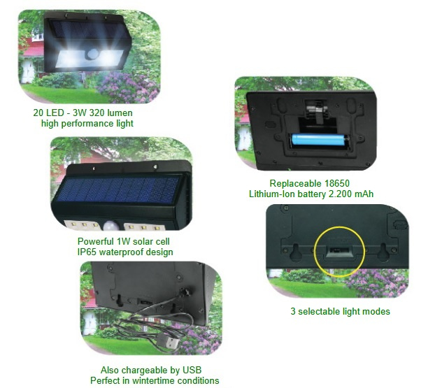 Predám solárne 20x LED osvetlenie PIR senzor BOA - 3