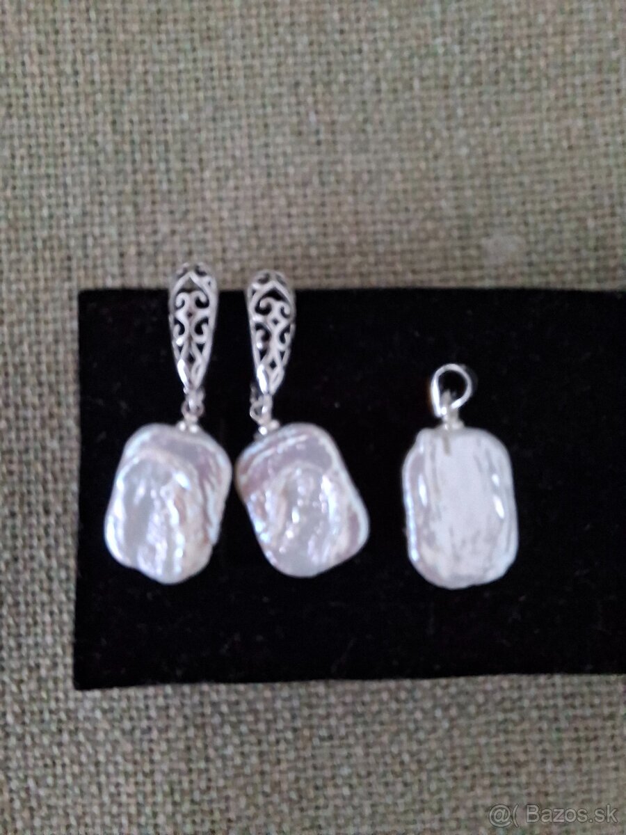 Strieborné náušnice - kultivované keshi perly - 3