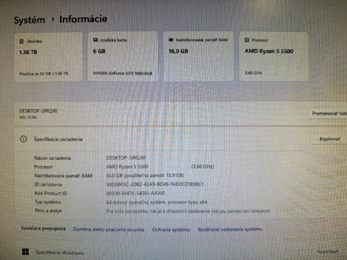 Herný počítač Ryzen 5 5500 16 GB GTX 1060 6 GB 500GB SSD - 3