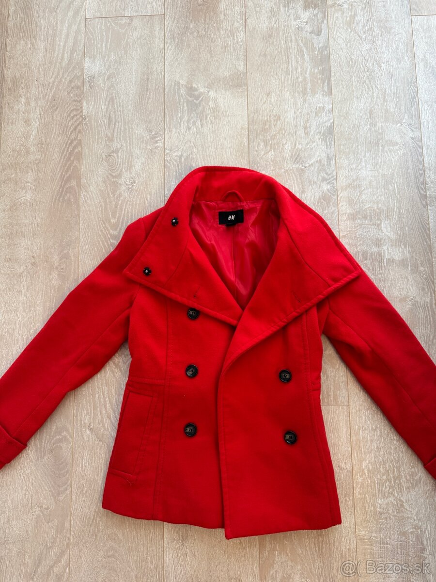 H&M červený kabát krátky, veľkosť 40 (sedí na medium) - 3