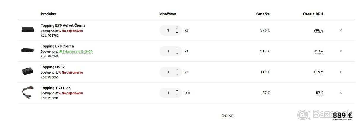TOPPING E70 Velvet + L70 + HS02 + TCX1-25 - 3