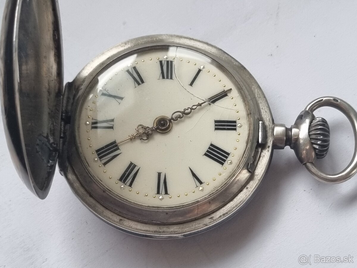 Strieborné, vreckové hodinky,Roskopf.. - 3