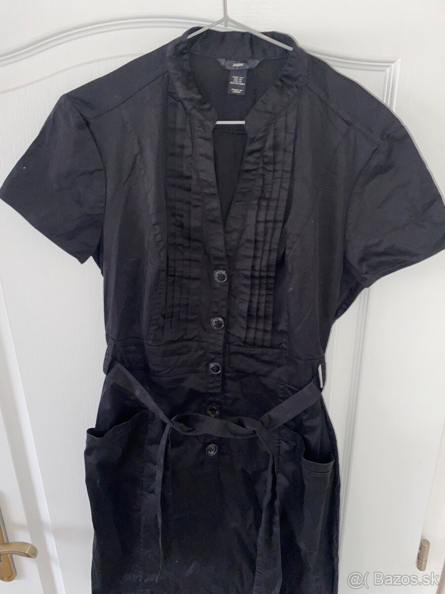 H&M cierne saty s vackami a opaskom velkost 42 (XL) - 3