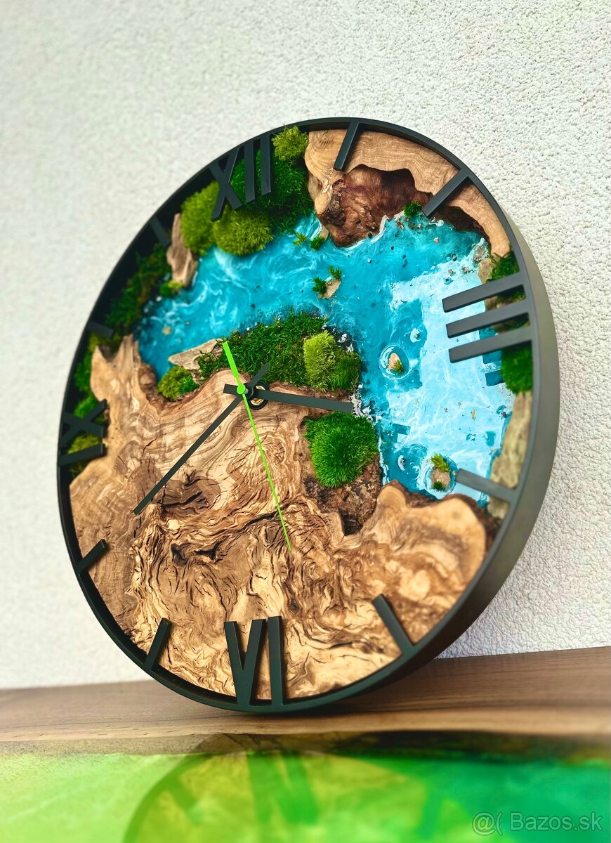 Machové hodiny s epoxidom a drevom 40cm epoxidové ho - 3