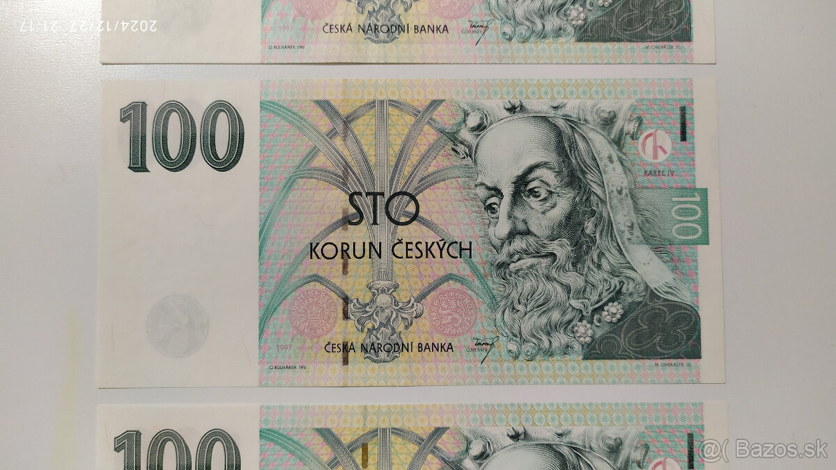 České bankovky 100Kčs 1997 UNC s. F, G a H - 3