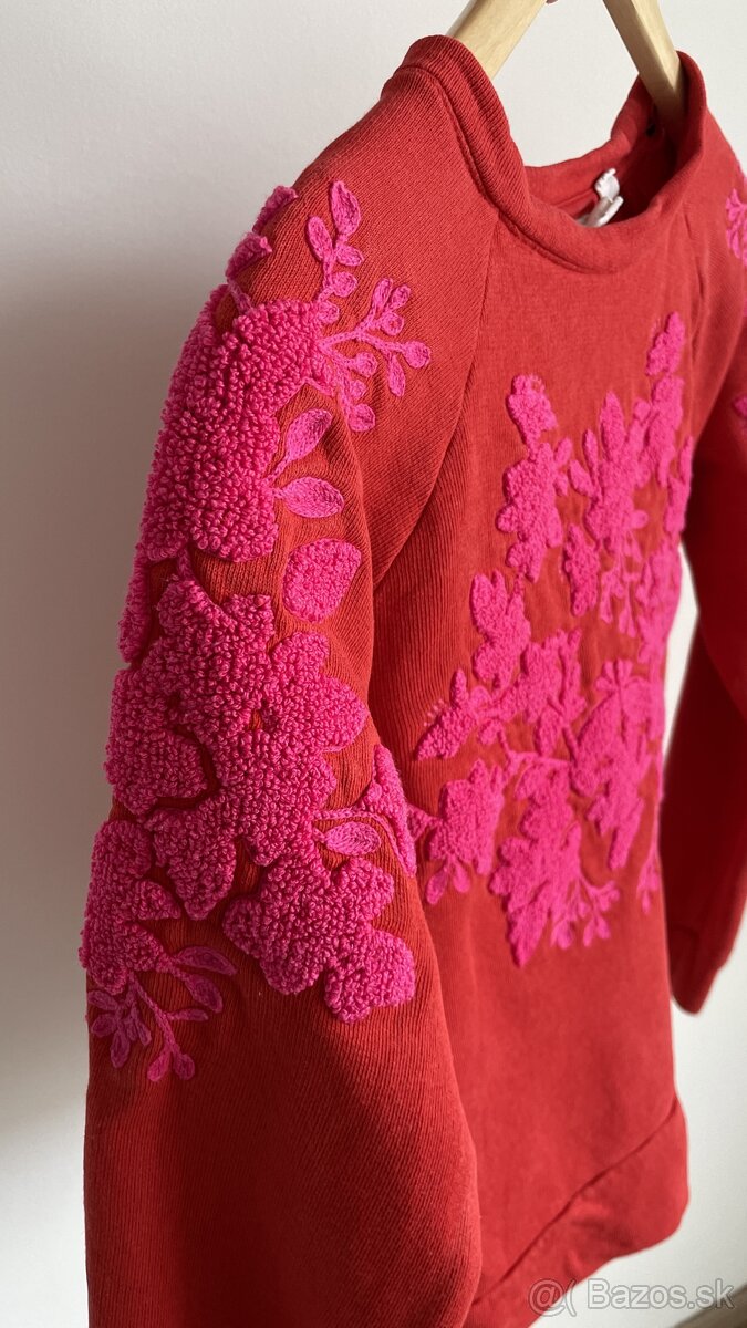 H&M Červená mikina pulóver s nášivkou crewneck XS 34 - 3