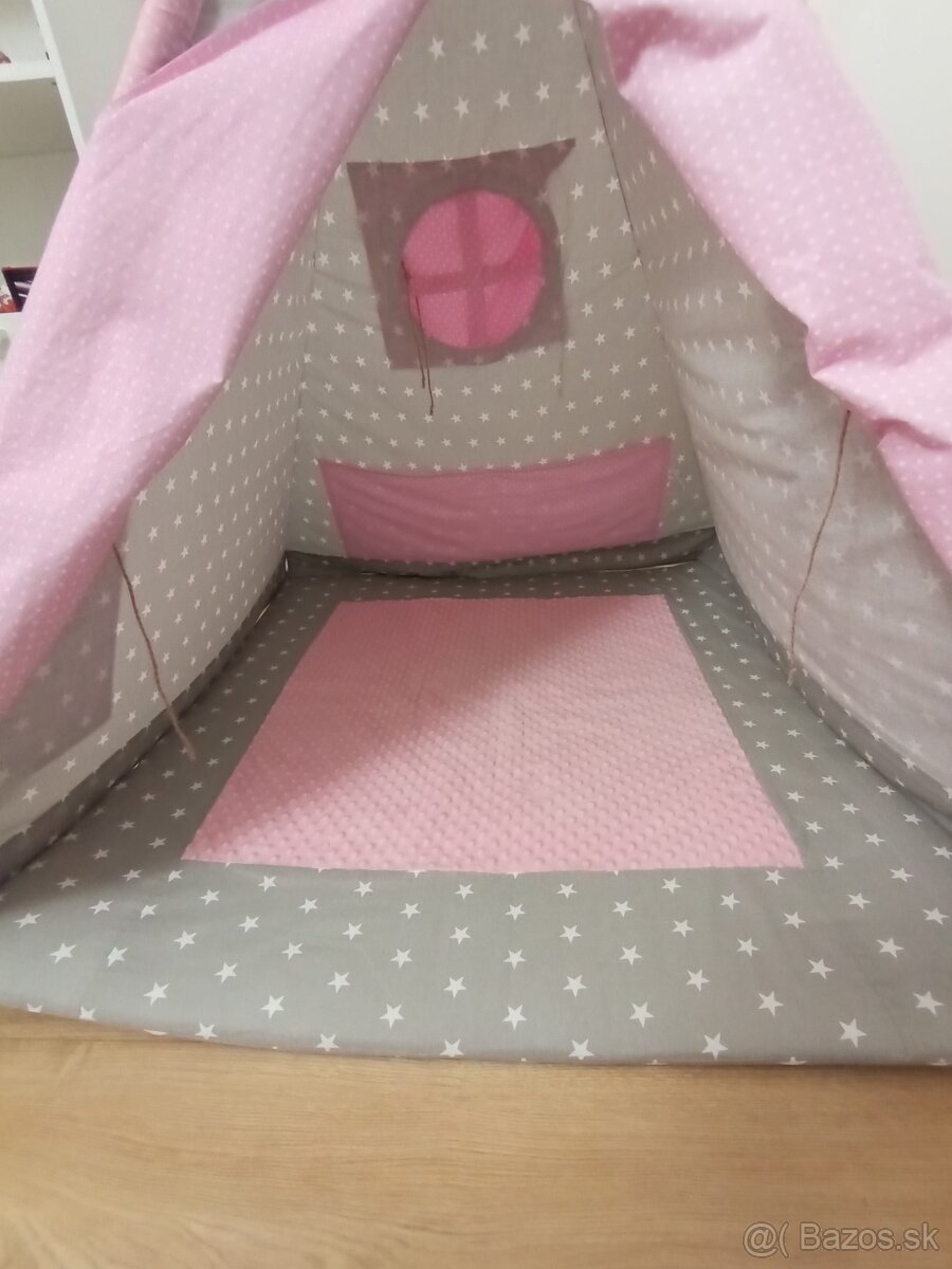 Detský teepee stan Zvieratká ružová - 3