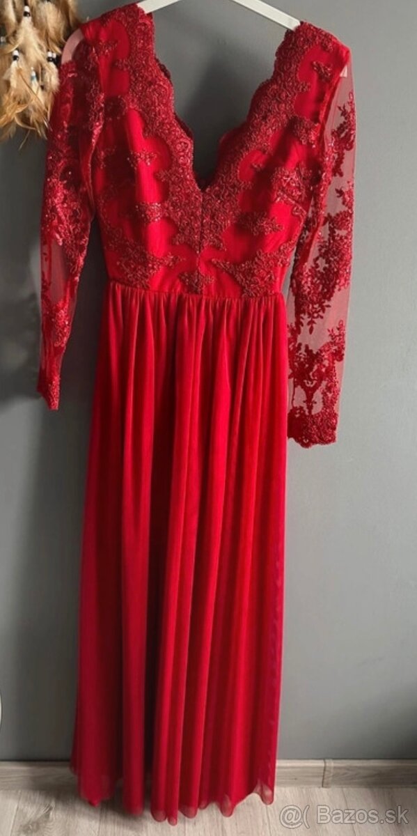 Červené spoločenské šaty 36/S - 3