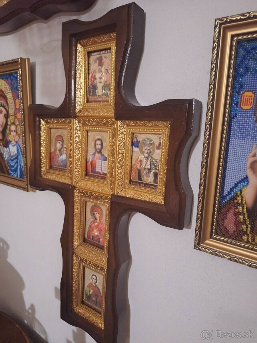 Nástenný drevený kríž s ikonami - 3