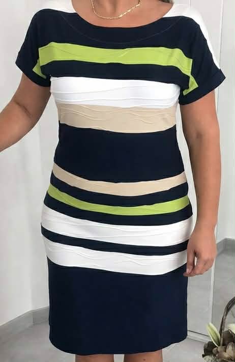 Pásikové spoločenské šaty, elastická veľkosť L - 3